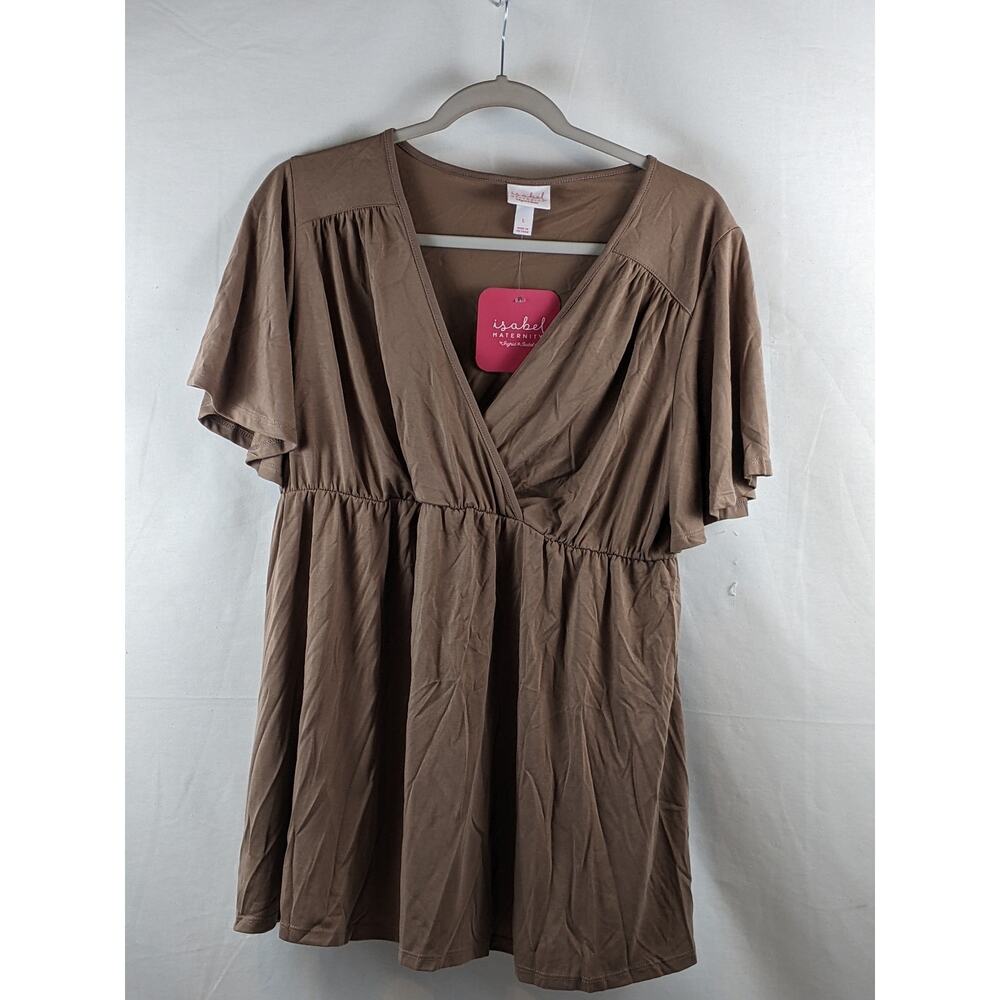 Knit Maternity Top Flutter Short Sleeve XS Brown Relaxed‎ Career Ingrid & Isabel